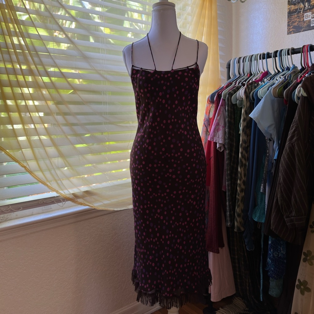 Chic Black Dress with Pink Dots